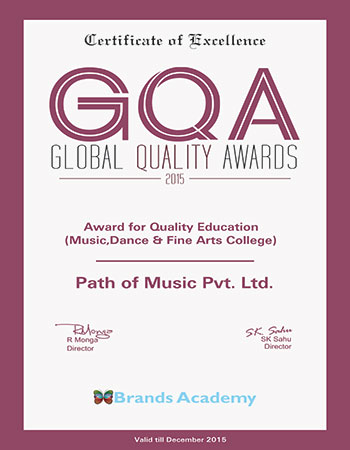 Global Quality Award for Quality Education in Music, Dance, Fine Art 