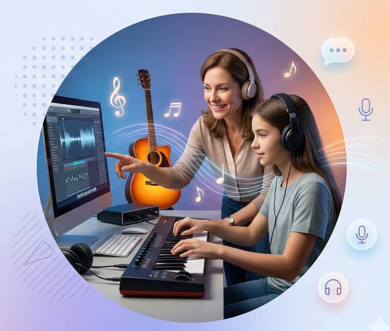 A teacher is teaching the music generation