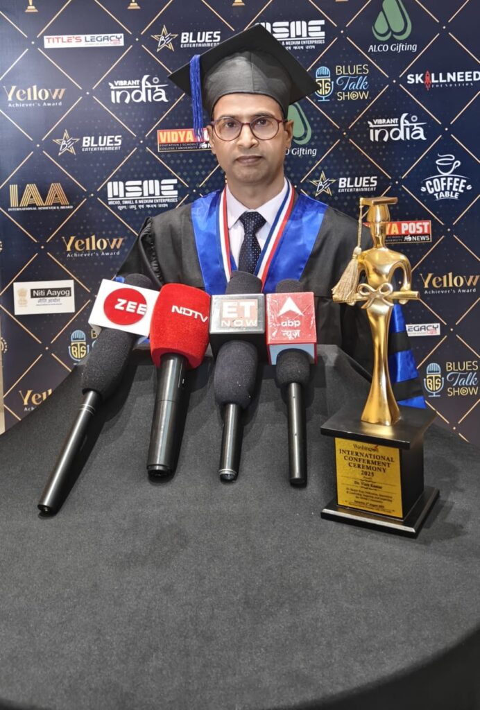 Vinit Kumar at music award press conference with media coverage and journalists