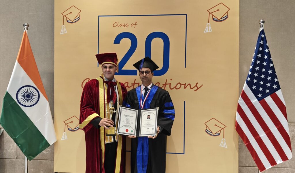 Vinit Kumar at Washington Digital University graduation ceremony USA 2025 receiving honorary doctorate in music